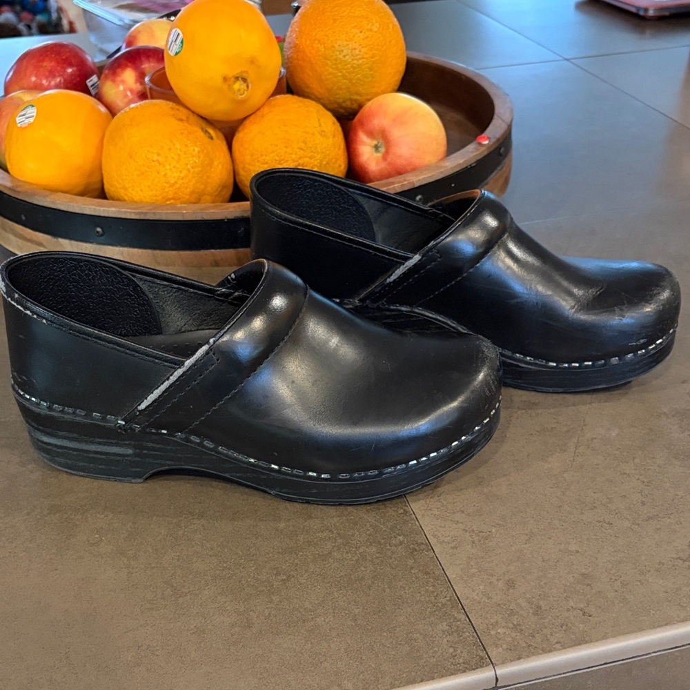 Dansko Black Leather Mules